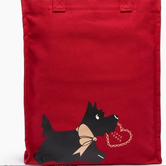 Radley London Love Token Canvas Tote Bag Scottie Dog Gold Hearts Red - Picture 6 of 13